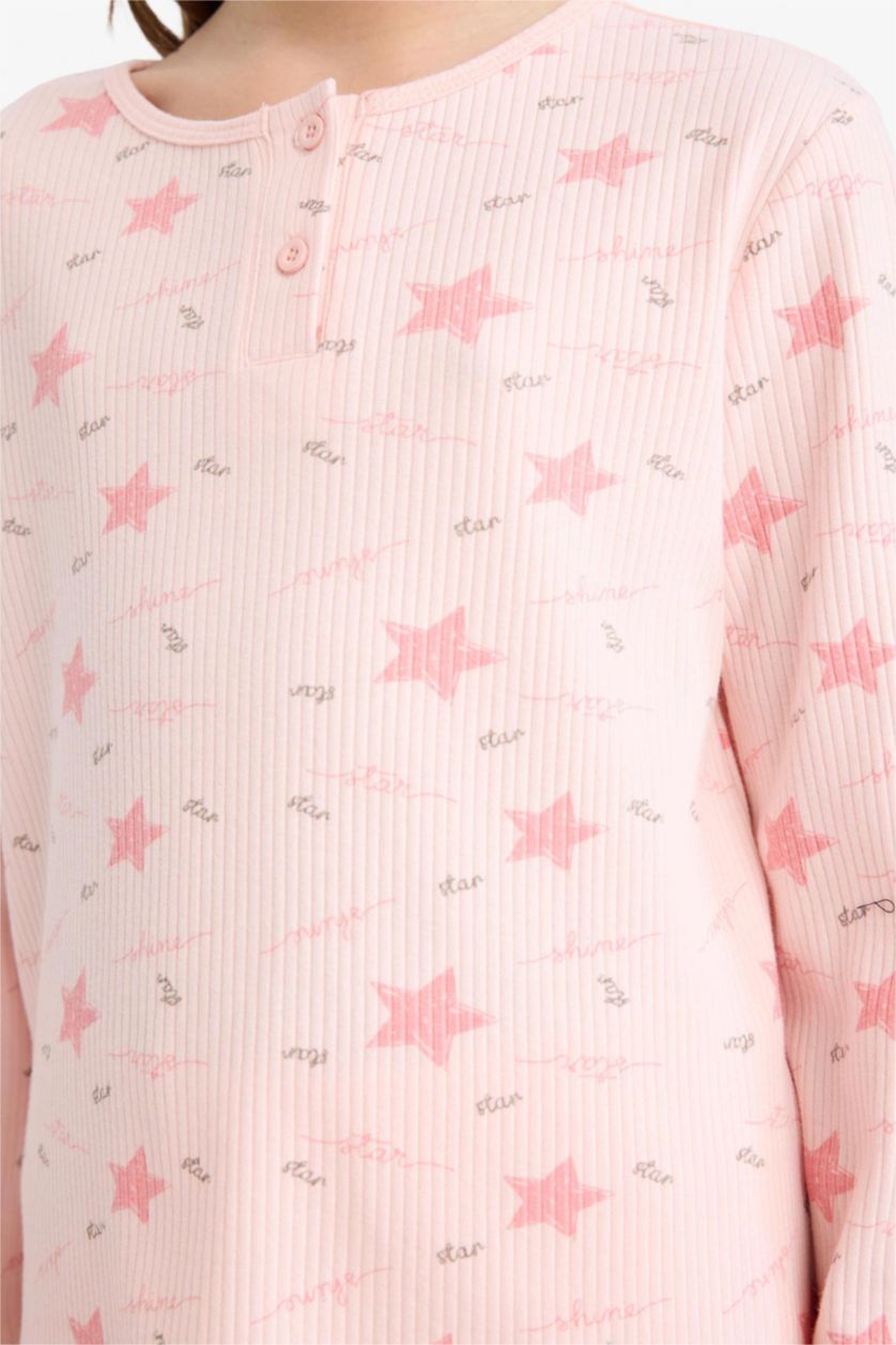 Kız Çocuk - Genç Kız Açık Pembe Fitilli Kaşkorse 2'li Pijama Takımı Kız Çocuk