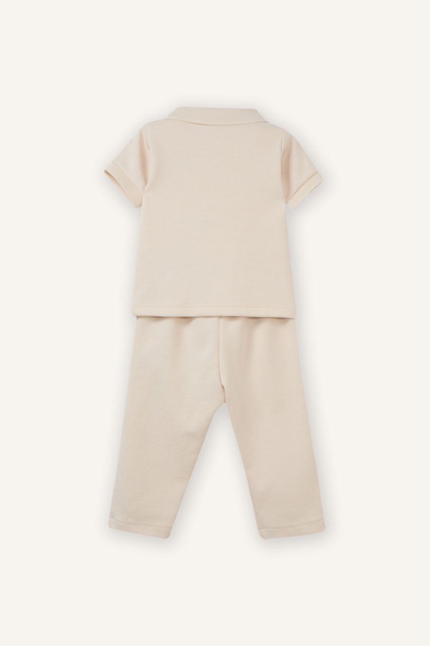 Erkek Bebek Bej Baskılı 2'li Takım Erkek Bebek