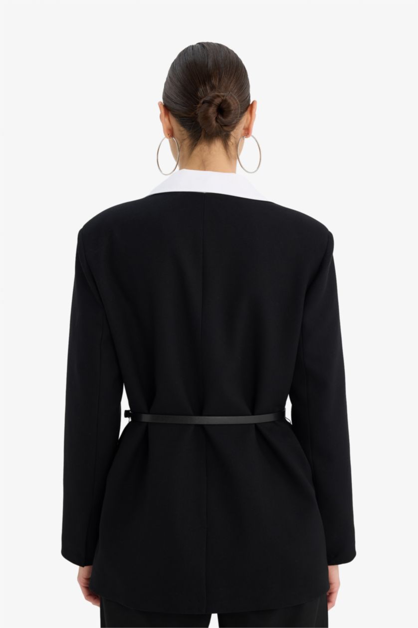 Әйелдерге қара Oversize V жағалы блейзер