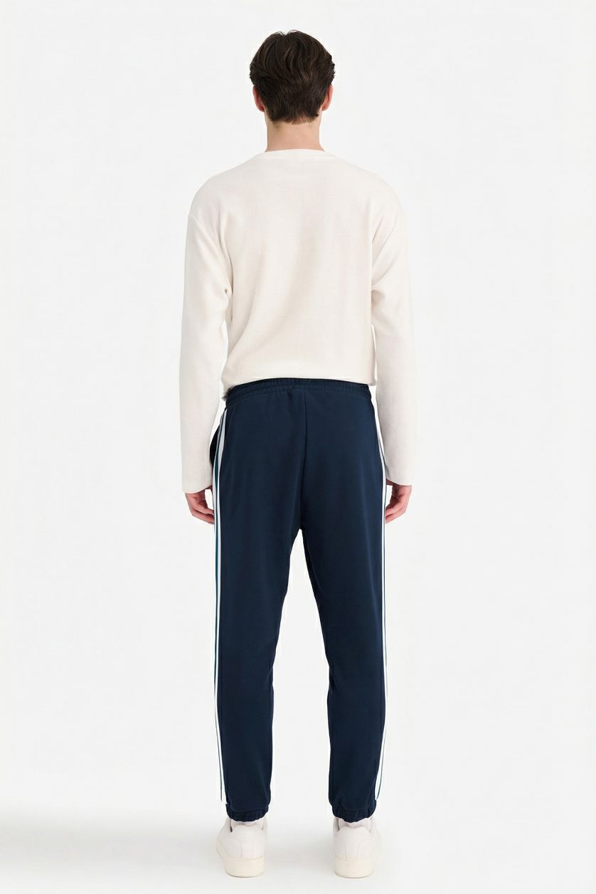 Erkek Lacivert Beli Bağcıklı Düz Paça Eşofman Altı