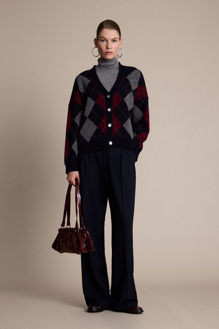 Kadın Lacivert Wıde Leg Çift Cepli Yüksek Bel Düz Paça Pantolon