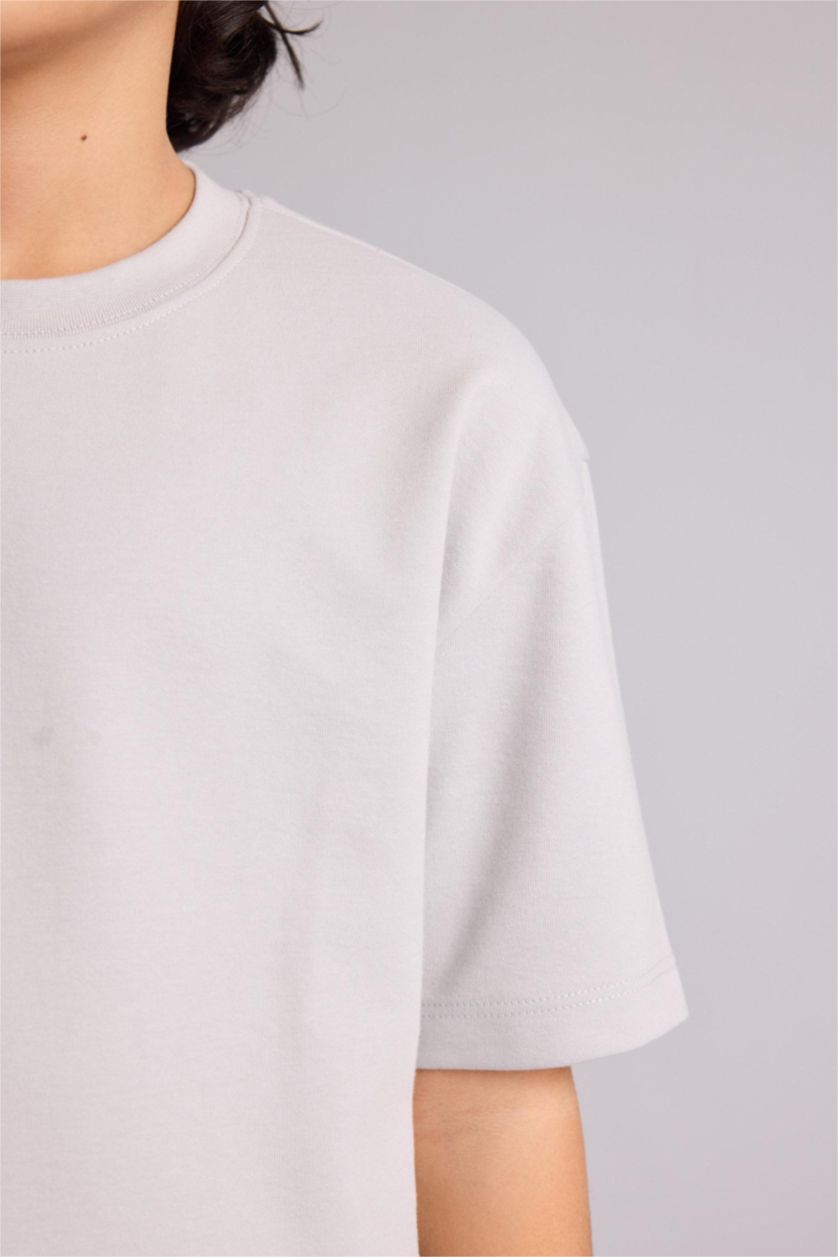 أولادي رمادي فاتح تيشيرت اولادي نص كم اوفر سايز برقبة مستديرة