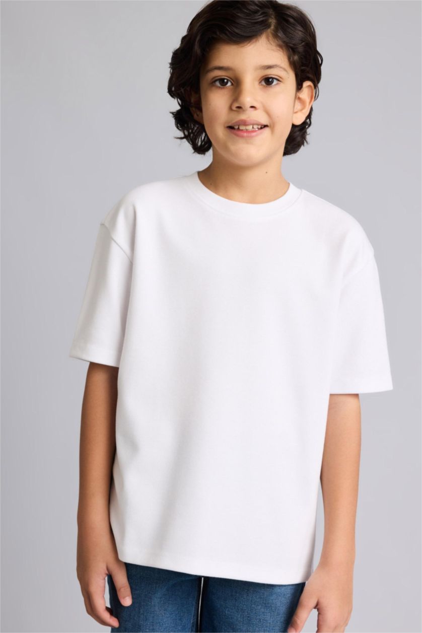 أولاد أبيض تيشيرت اولادي نص ردن اوفر سايز بياخة مستديرة