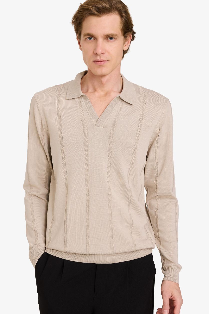 رجال اللون الرملي بلوز تريكو قصة عادية بياخة بولو