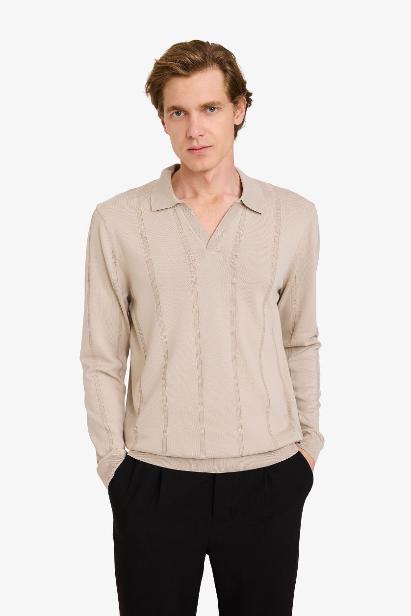 رجال اللون الرملي بلوز تريكو قصة عادية بياخة بولو