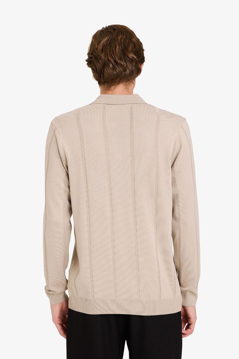 رجال اللون الرملي بلوز تريكو قصة عادية بياخة بولو