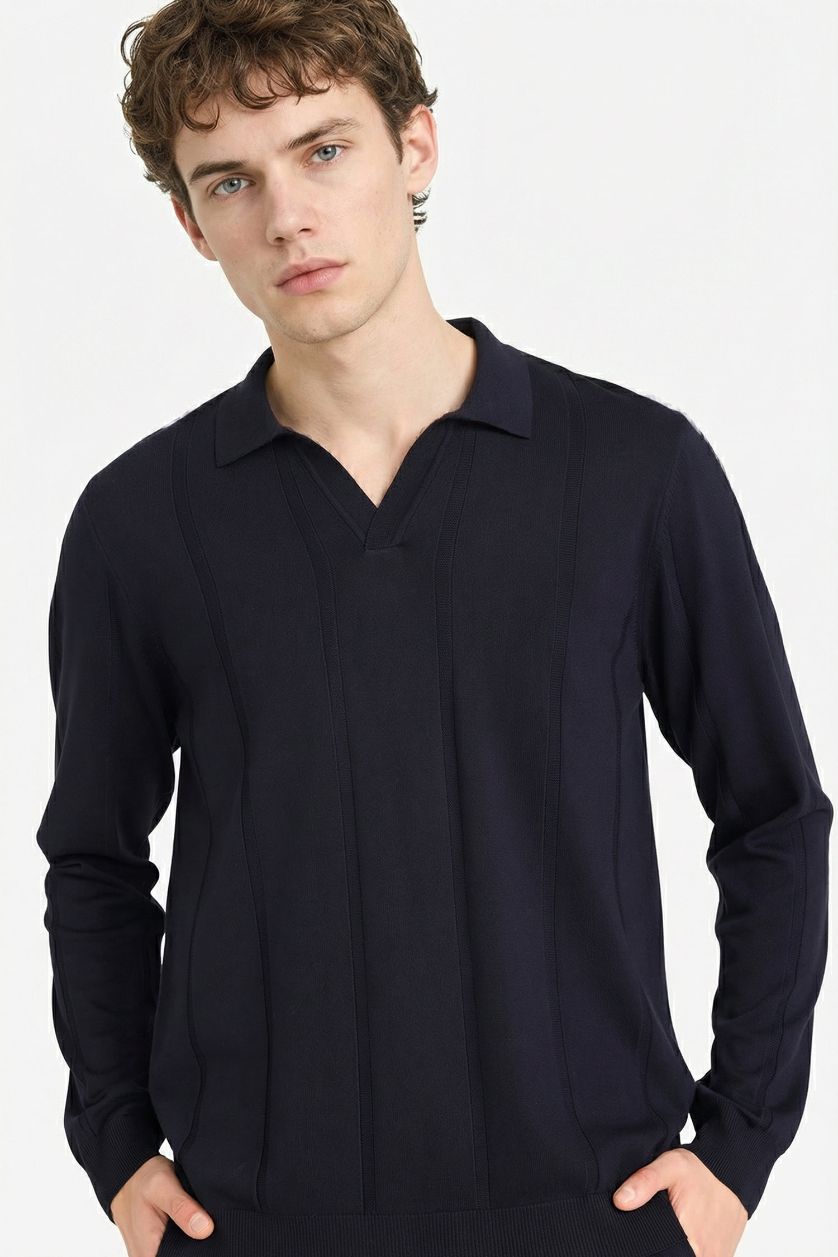 MAN NAVY Standard Fit Polo Collar Knitwear Pullover
