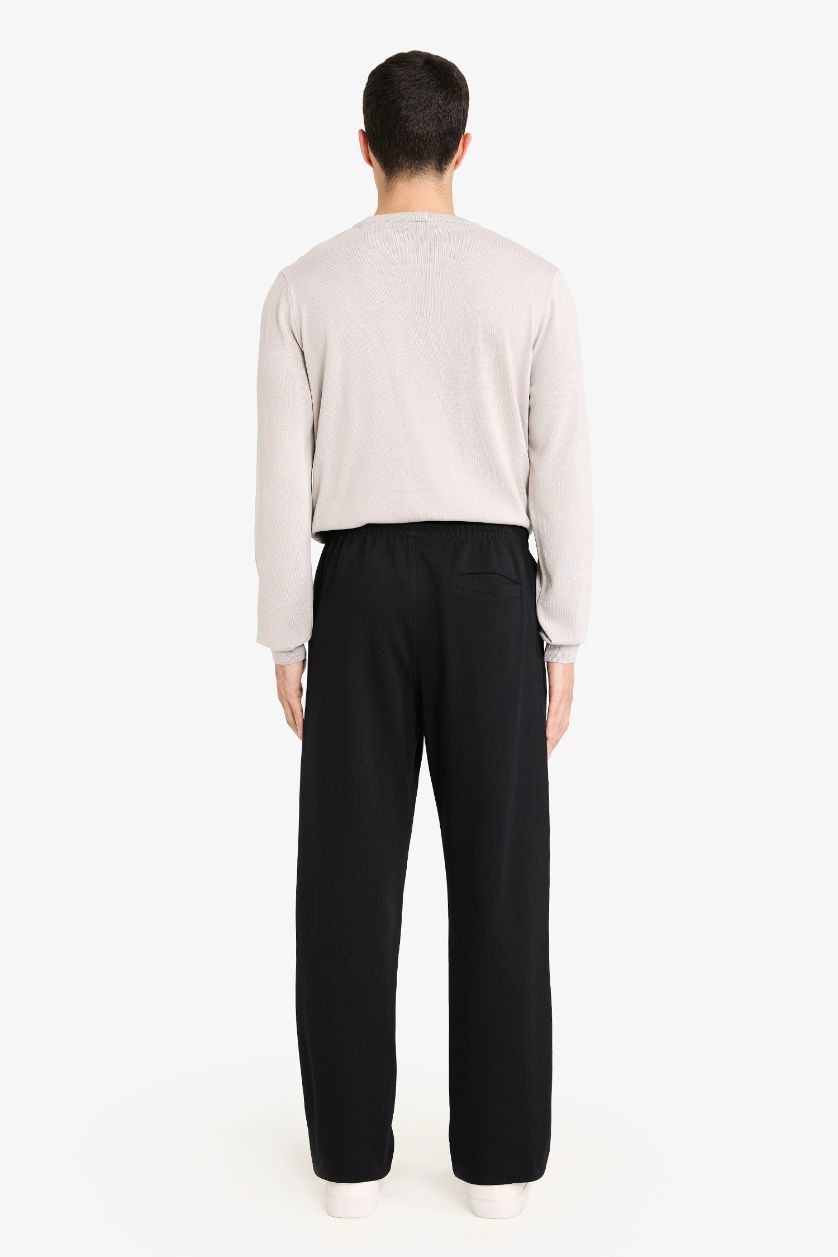 Man Black Straight Leg Elastic Waist Sports Pants