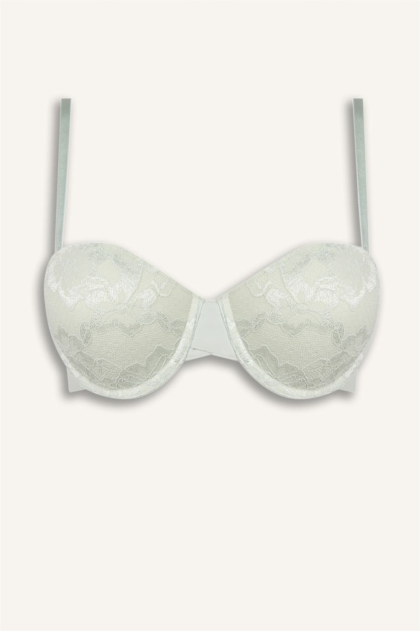 Kadın Mint Dantel Detaylı Kaplı Pedli Straplez Sütyen