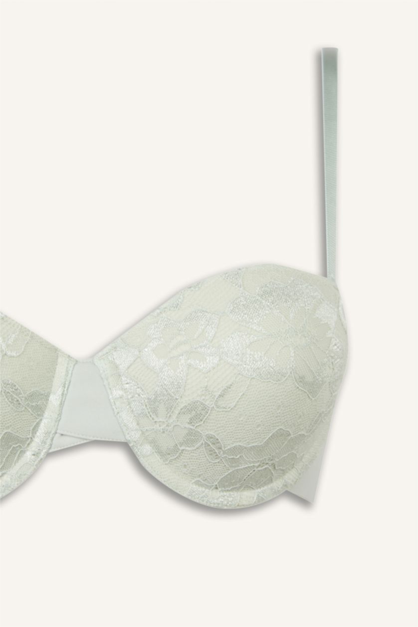 Kadın Mint Dantel Detaylı Kaplı Pedli Straplez Sütyen