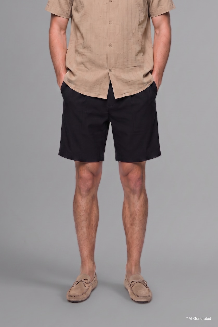 Man Black Black Regular Fit Shorts