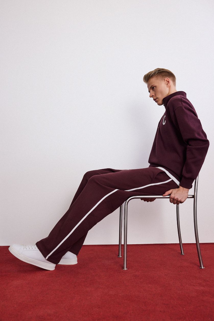 HOMME Bordeaux Foncé Pantalon de survêtement droit à taille élastique