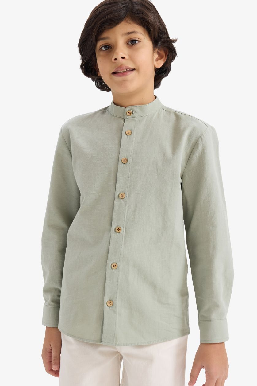 GARÇONS Bleu Chemise manches longues à col montant pour garçon