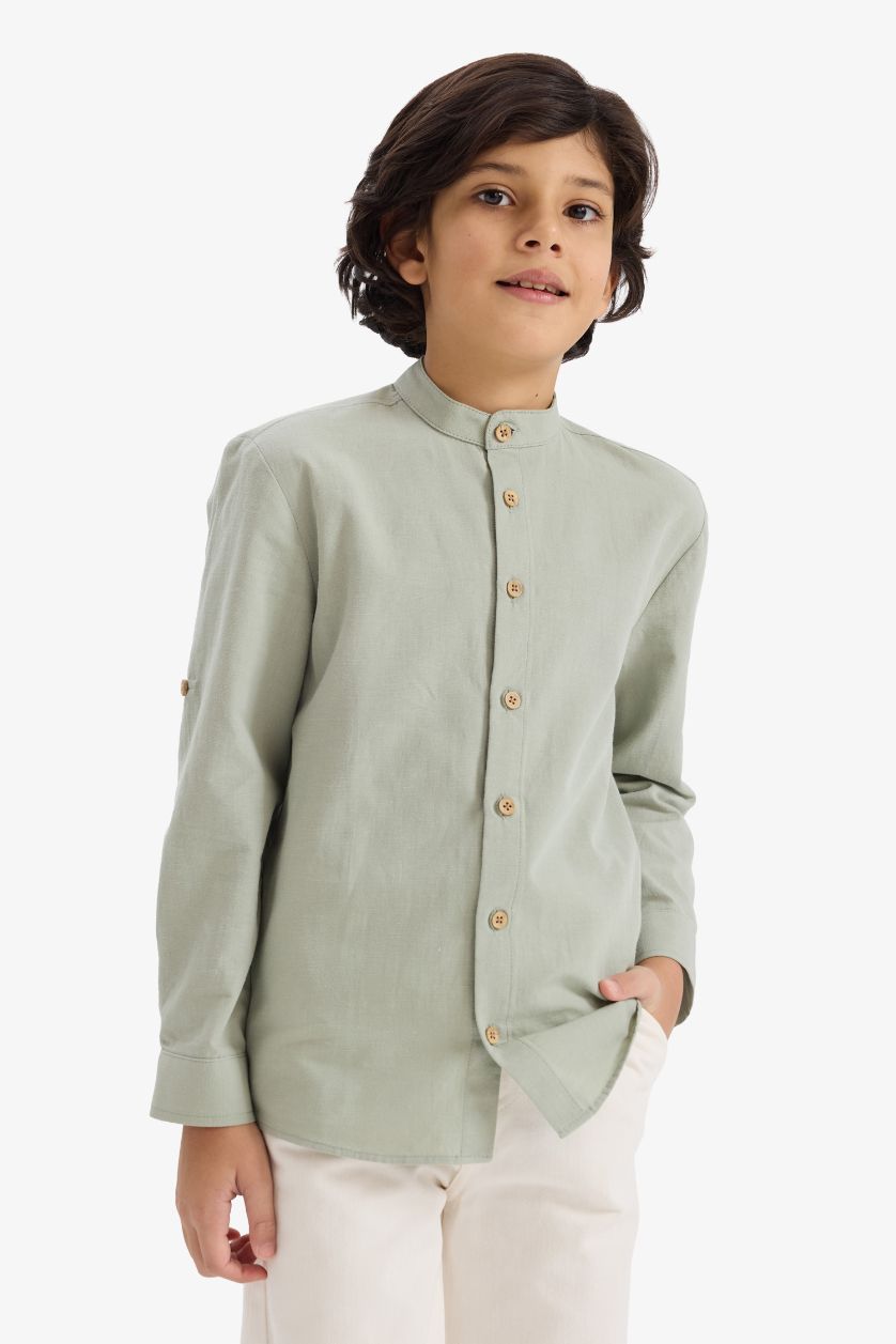 GARÇONS Bleu Chemise manches longues à col montant pour garçon