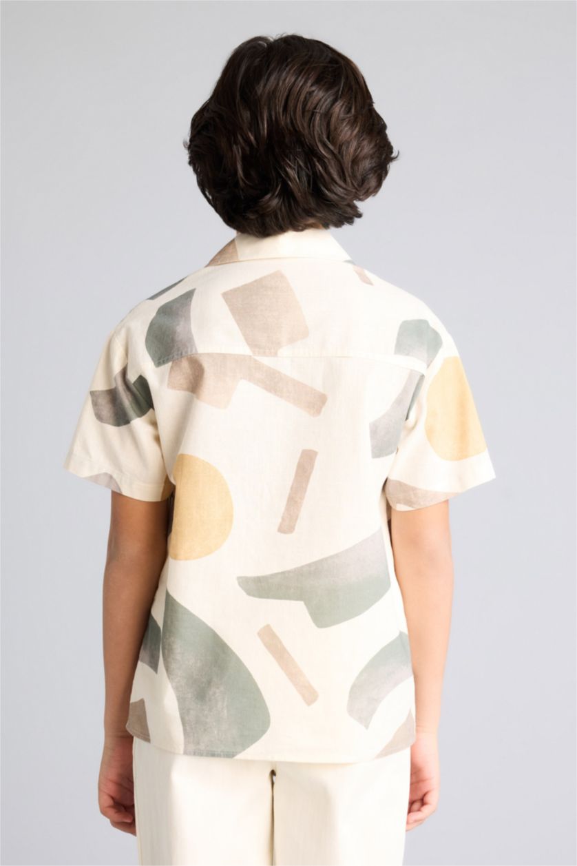 Erkek Çocuk - Genç Erkek Ekru Erkek Çocuk Oversize Desenli Gömlek