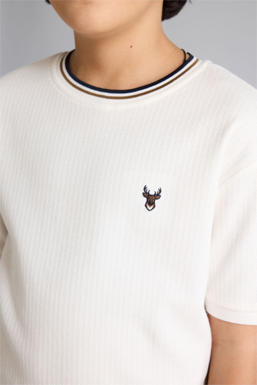 أولادي بيج فاتح تيشيرت اولادي نص كم فلورال قصة عادية برقبة مستديرة