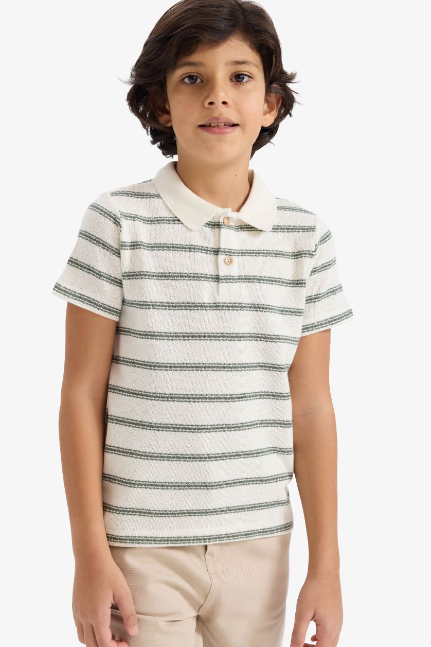 BOYS & TEENS Ecru Boy Regular Fit Striped Polo T-Shirt