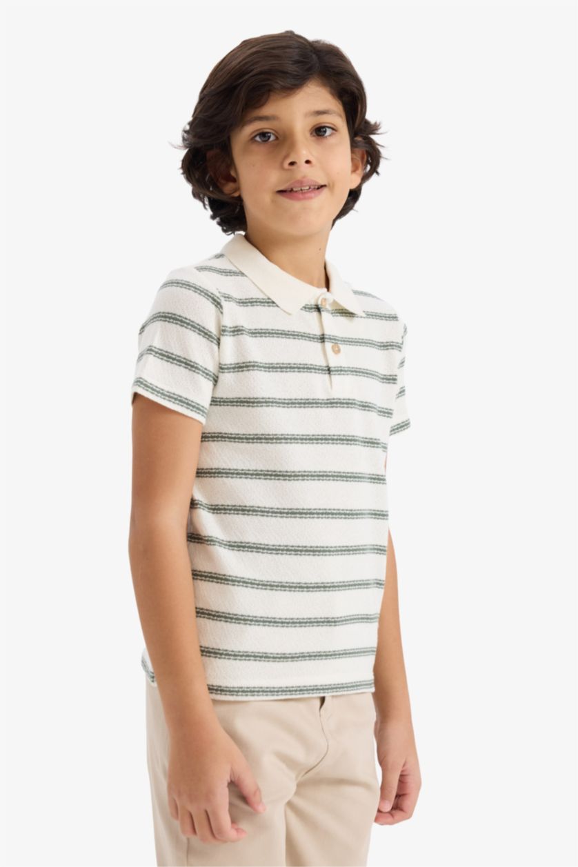 BOYS & TEENS Ecru Boy Regular Fit Striped Polo T-Shirt