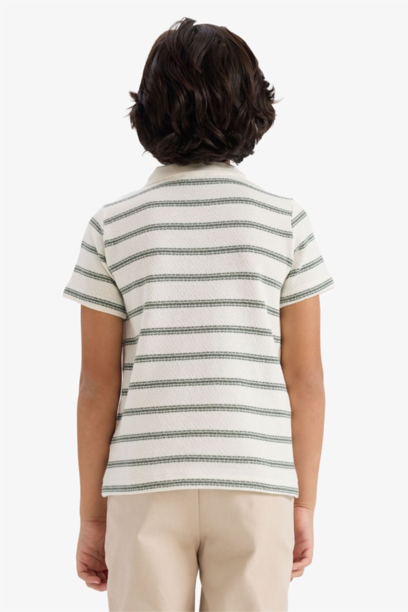 BOYS & TEENS Ecru Boy Regular Fit Striped Polo T-Shirt