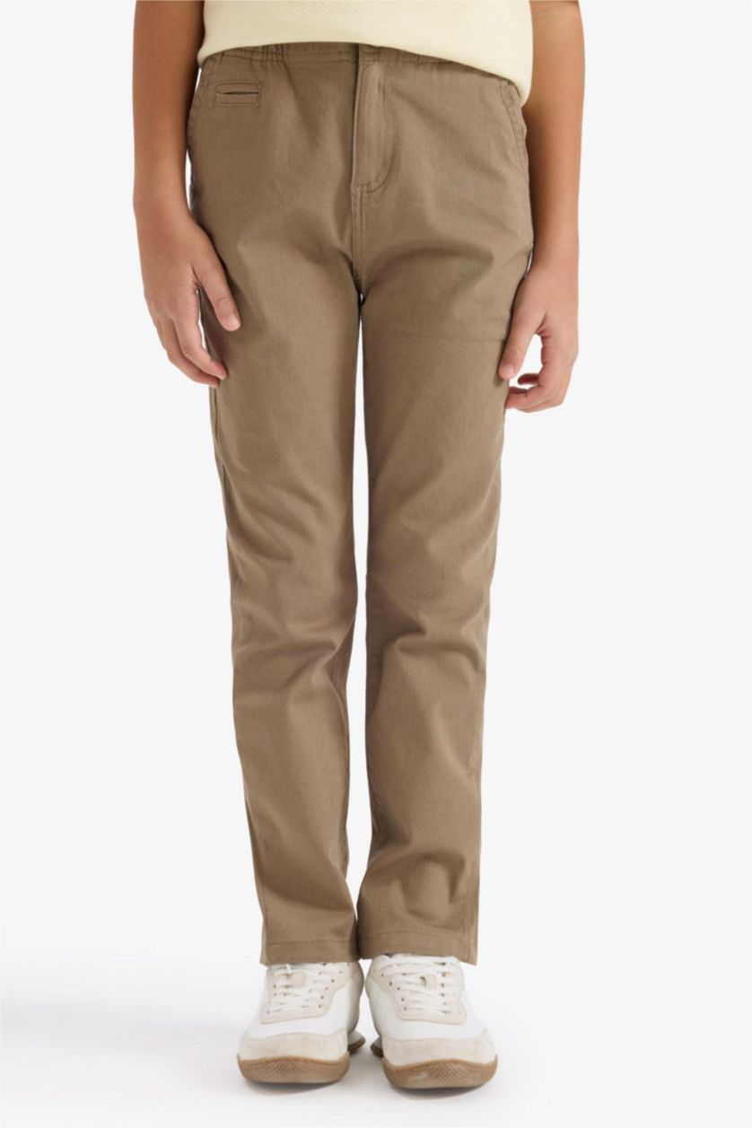 GARÇONS Kaki Pantalon en gabardine droit Coupe régulière pour garçon
