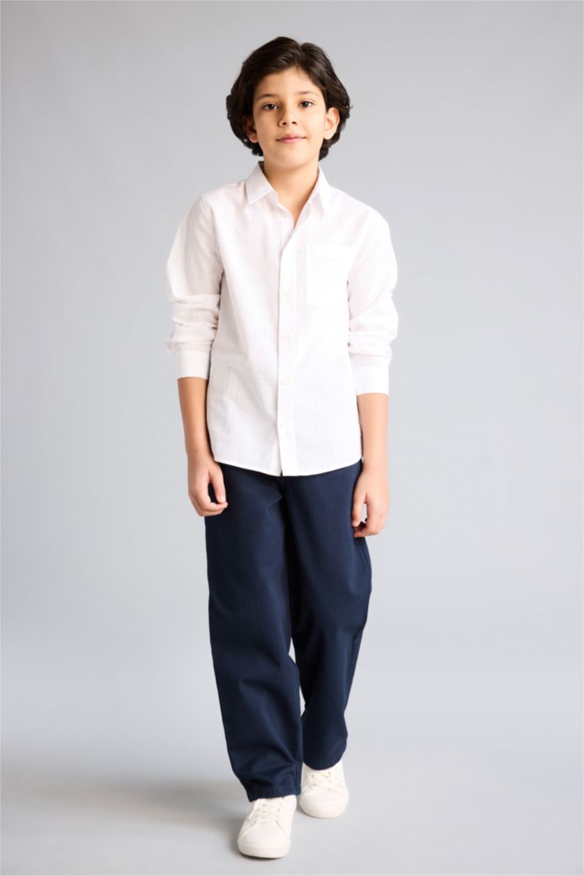 BOYS & TEENS NAVY Boy Loose Fit Straight Leg Gabardine Trousers
