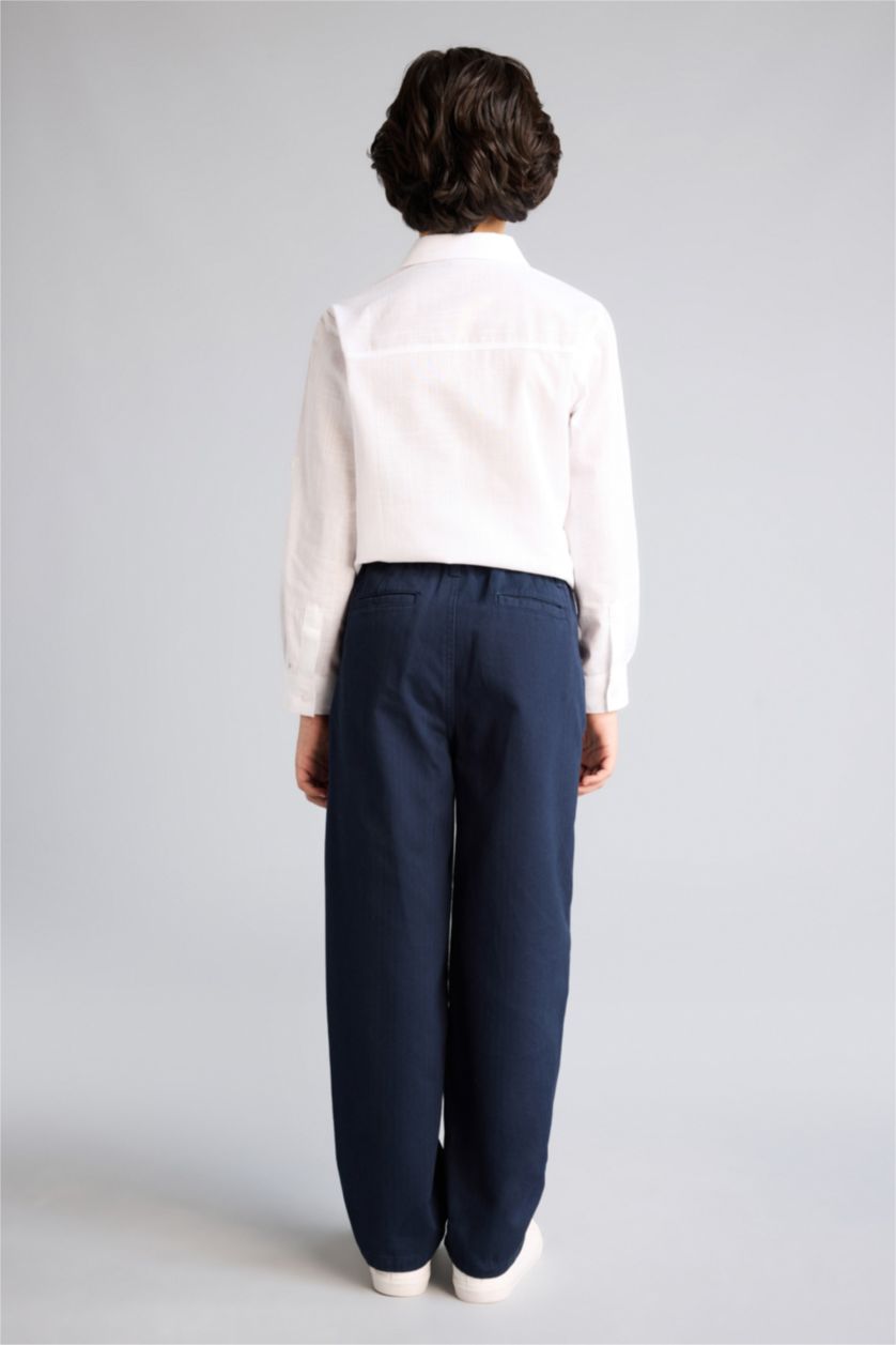 BOYS & TEENS NAVY Boy Loose Fit Straight Leg Gabardine Trousers