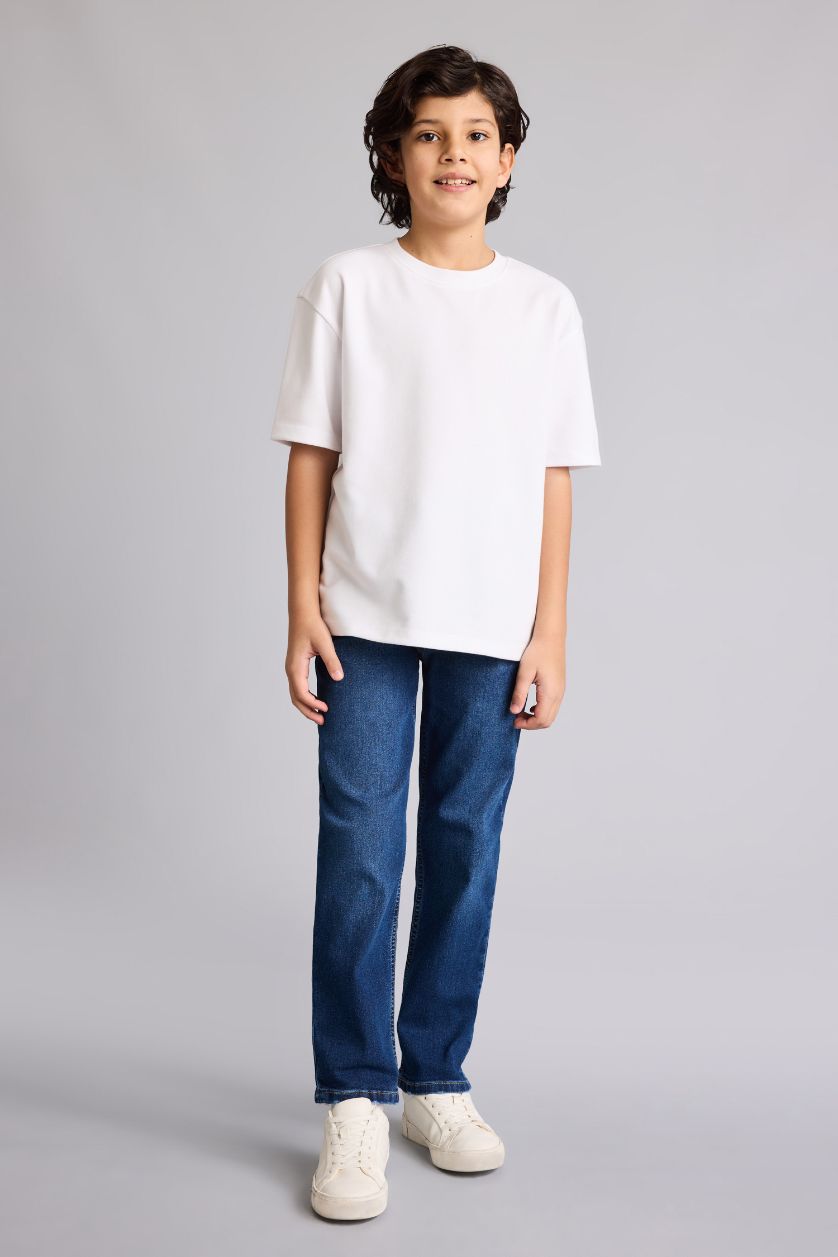 Erkek Çocuk - Genç Erkek Koyu Mavi Straıght Fıt Yırtık Detaylı Düz Paça Jean Pantolon Erkek Çocuk