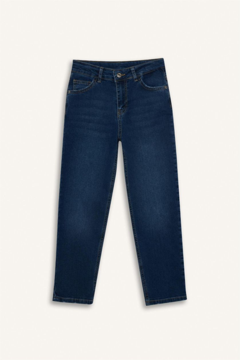 Erkek Çocuk - Genç Erkek Koyu Mavi Straıght Fıt Yırtık Detaylı Düz Paça Jean Pantolon Erkek Çocuk