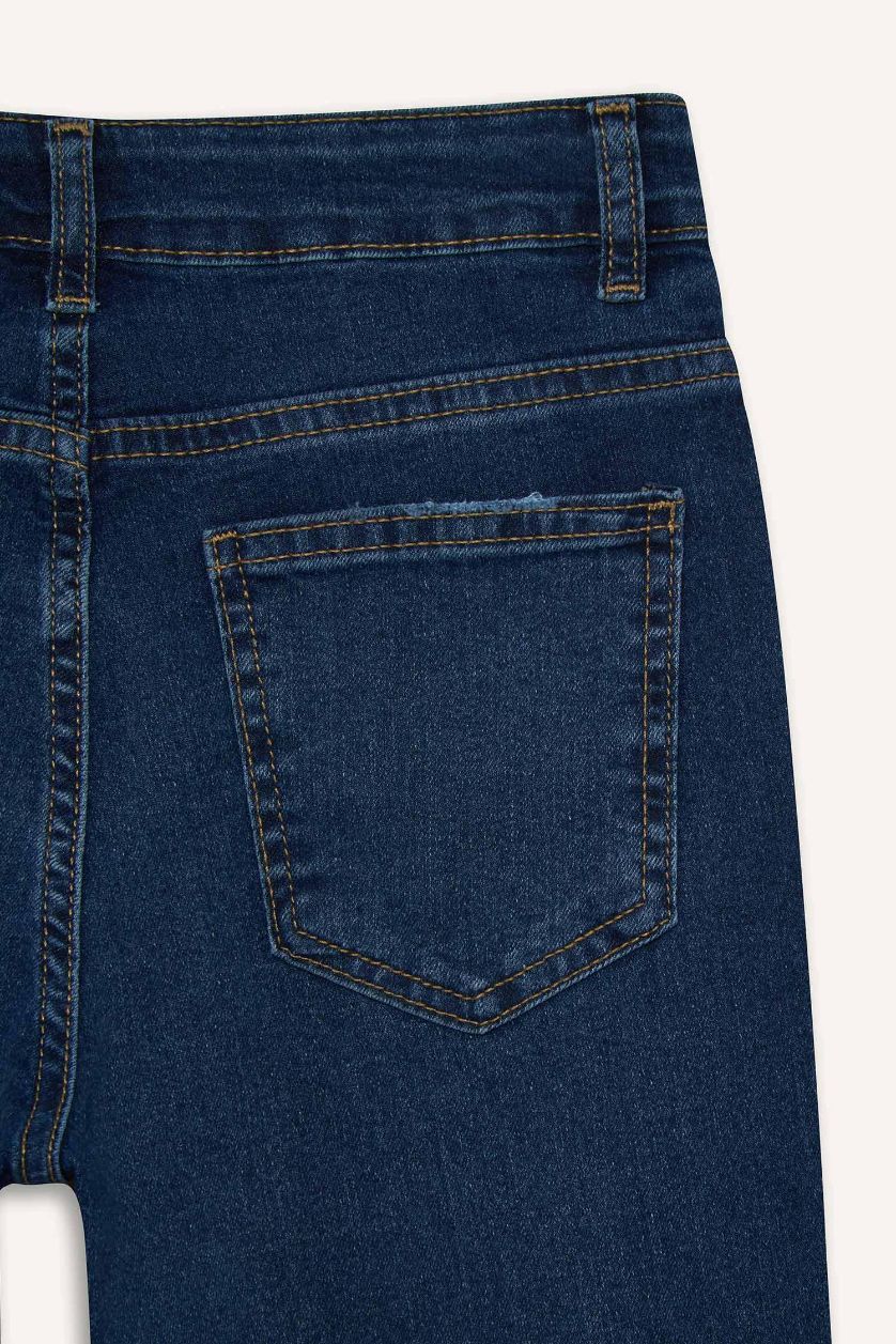 Erkek Çocuk - Genç Erkek Koyu Mavi Straıght Fıt Yırtık Detaylı Düz Paça Jean Pantolon Erkek Çocuk