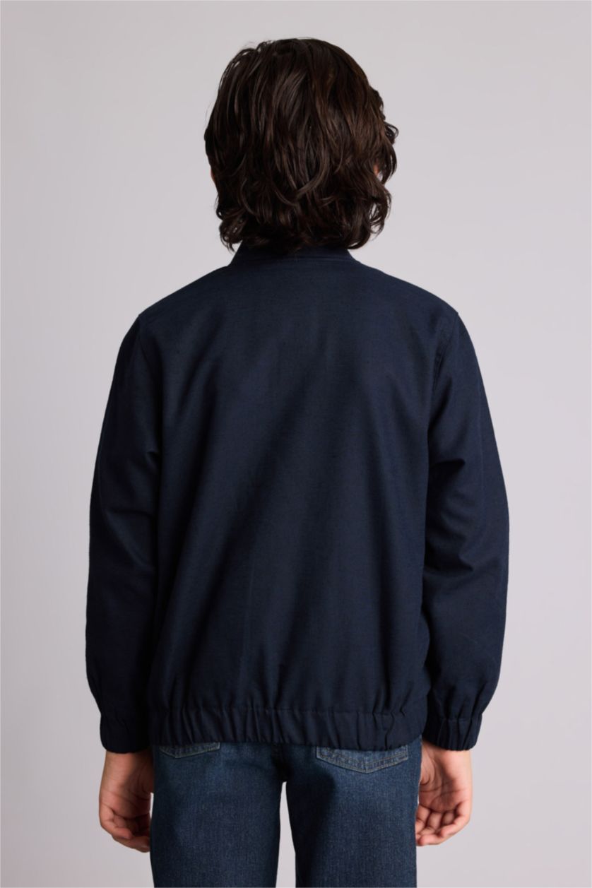 Erkek Çocuk - Genç Erkek Lacivert Kolej Yaka Nakış Detaylı Bomber Mont Erkek Çocuk