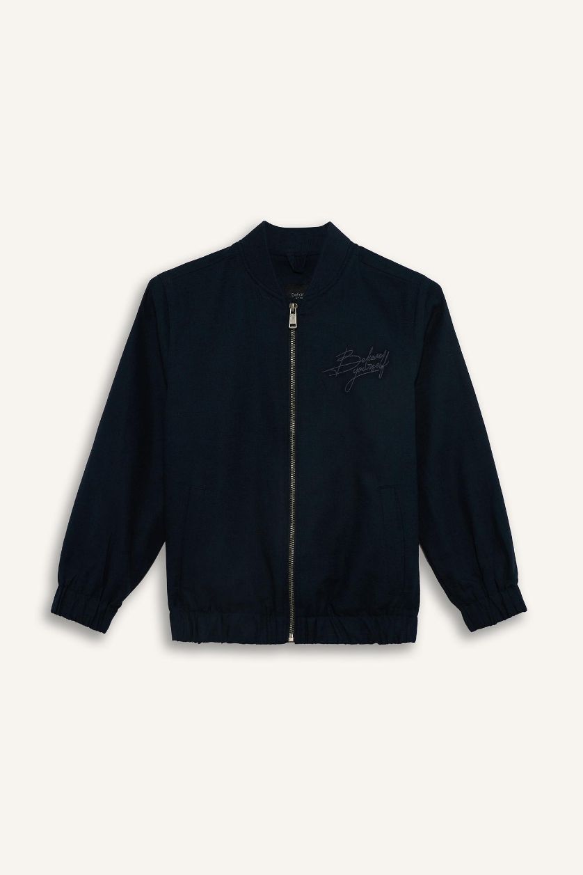 Erkek Çocuk - Genç Erkek Lacivert Kolej Yaka Nakış Detaylı Bomber Mont Erkek Çocuk