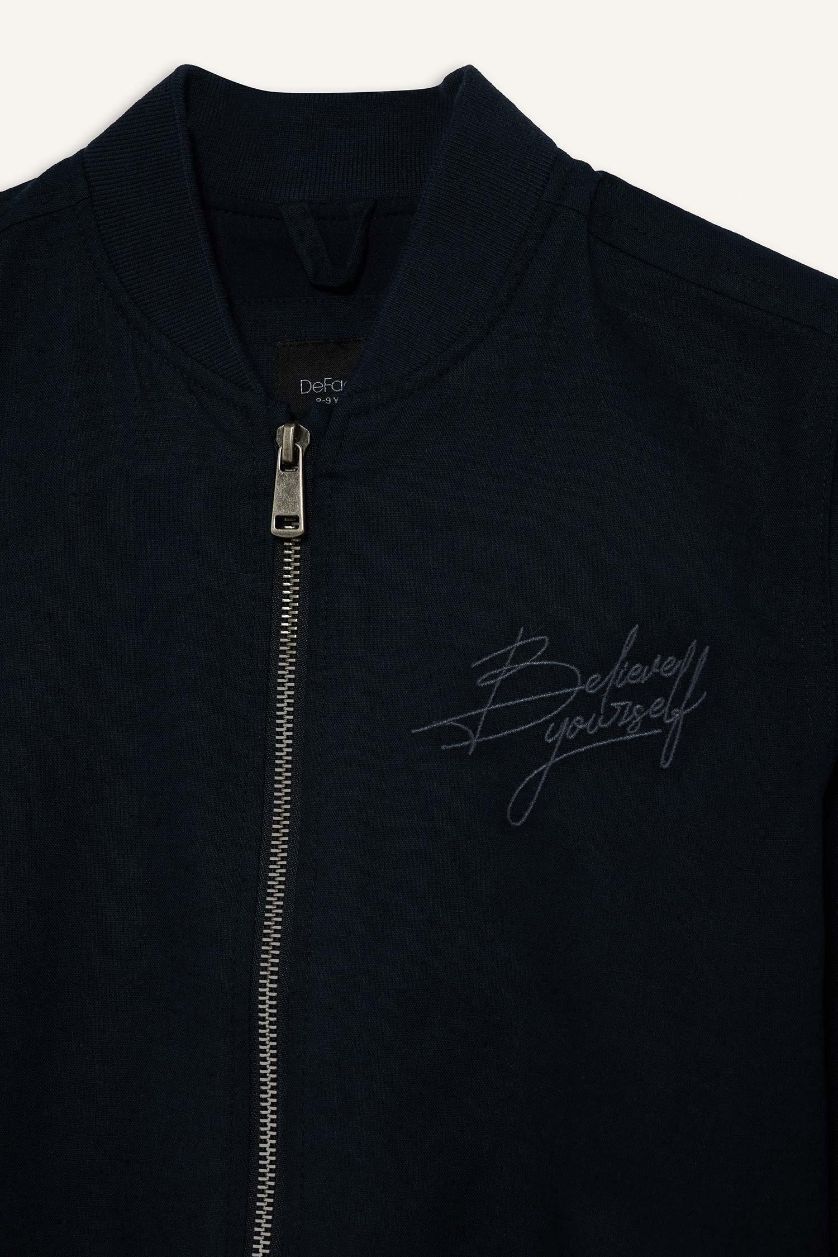 Erkek Çocuk - Genç Erkek Lacivert Kolej Yaka Nakış Detaylı Bomber Mont Erkek Çocuk