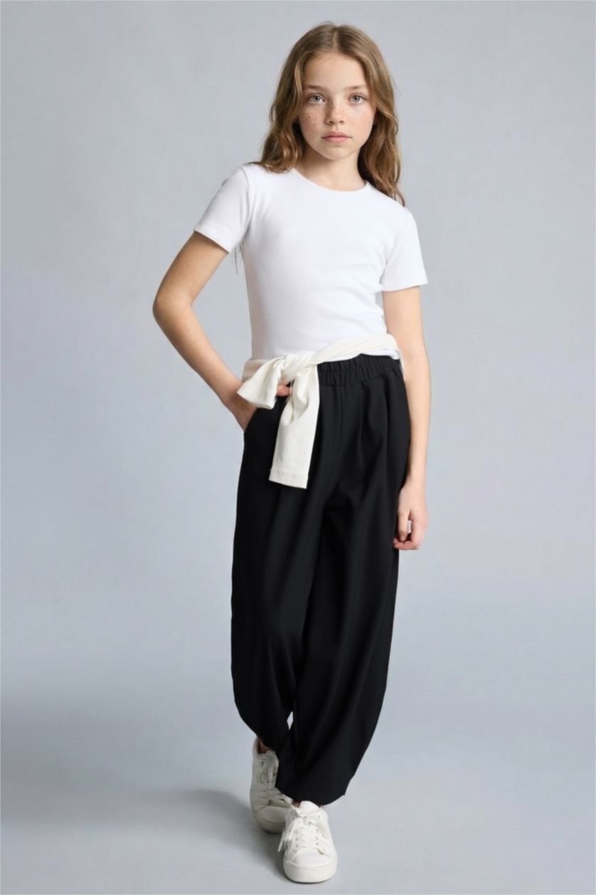 Девочки и подростки Черный Брюки Balloon Fit с эластичными манжетами для девочек