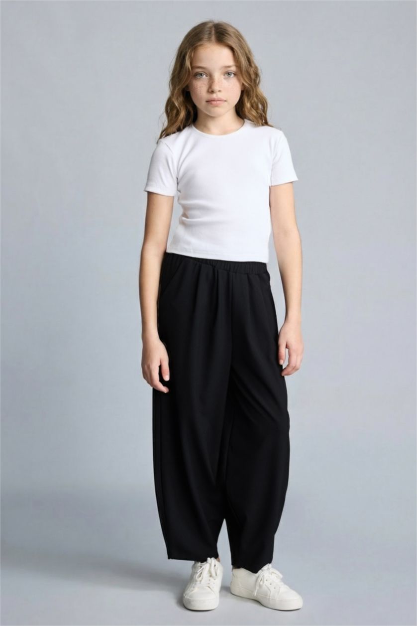 Девочки и подростки Черный Брюки Balloon Fit с эластичными манжетами для девочек