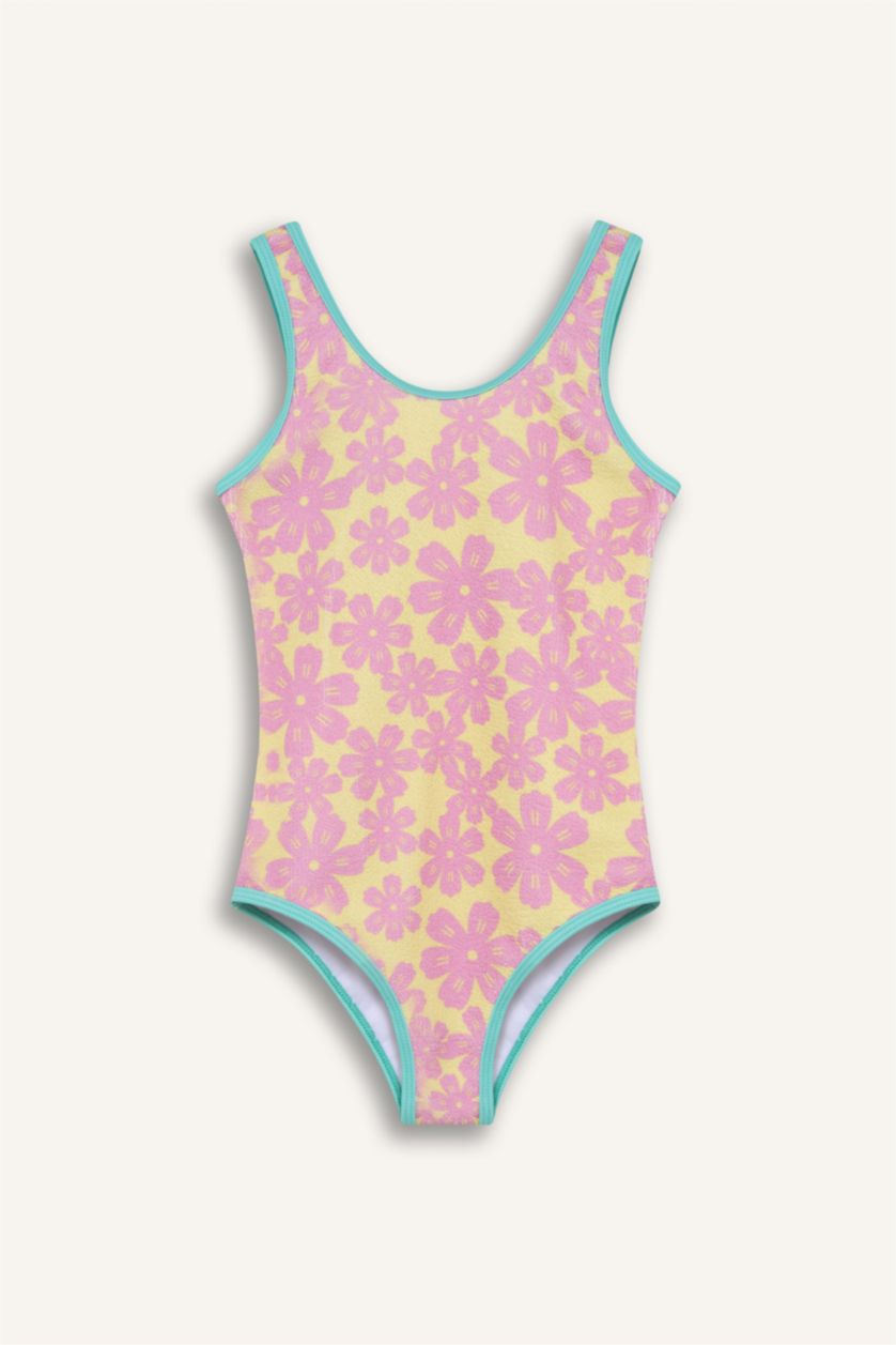 Девочки и подростки Сиреневый Купальник с цветочным узором для девочек