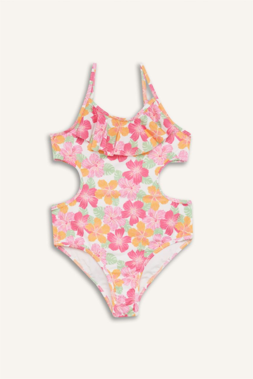 Kız Çocuk - Genç Kız Beyaz Fırfırlı İnce Askılı Mayo Kız Çocuk