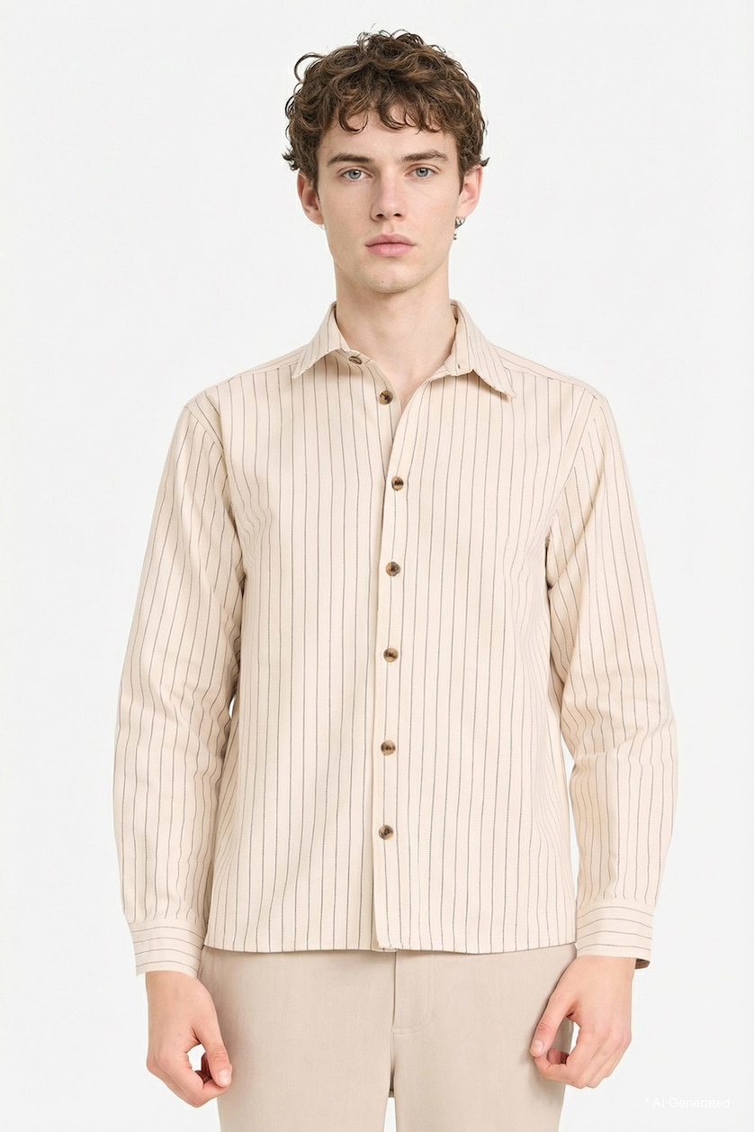 Men Stone Flannel Striped Shirt