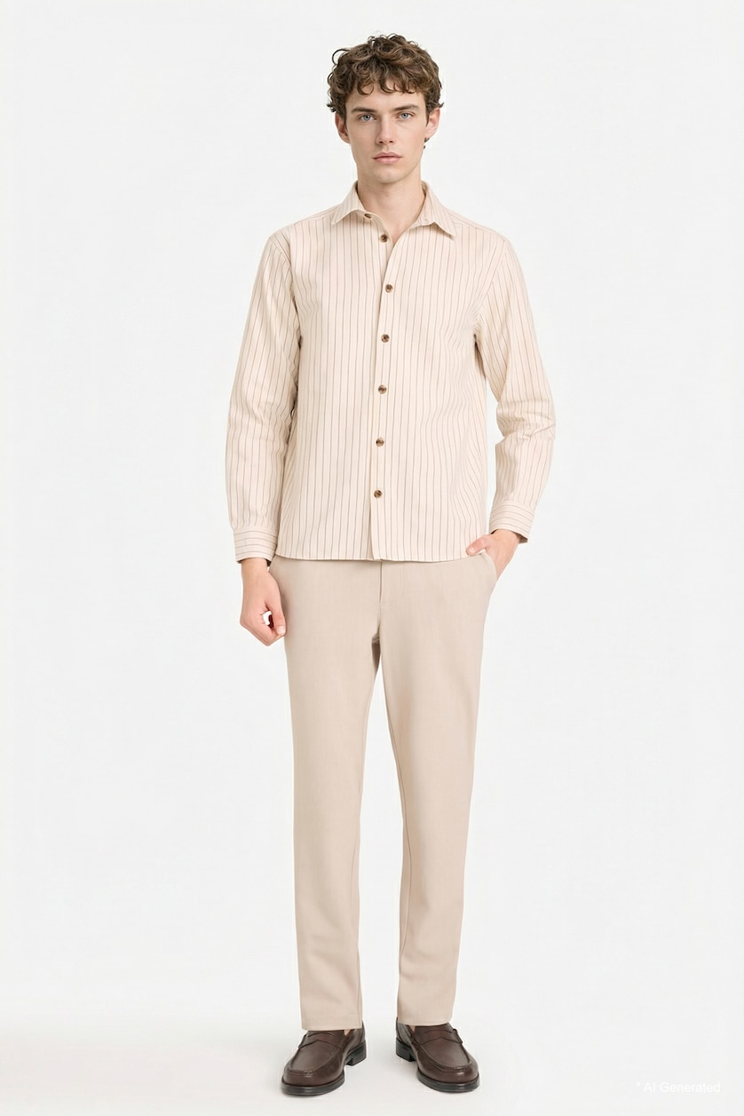 Men Stone Flannel Striped Shirt