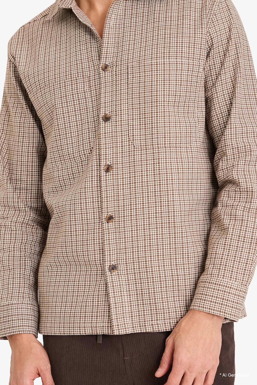 Erkek Kahve %100 Pamuk REGULAR FIT Flanel Desenli Gömlek
