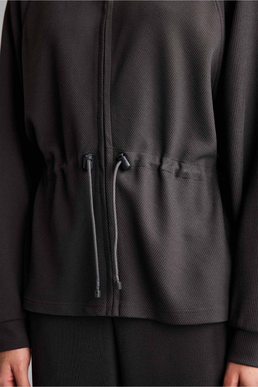 Woman Anthracite Standard Fit Stand Collar Modal Cardigan