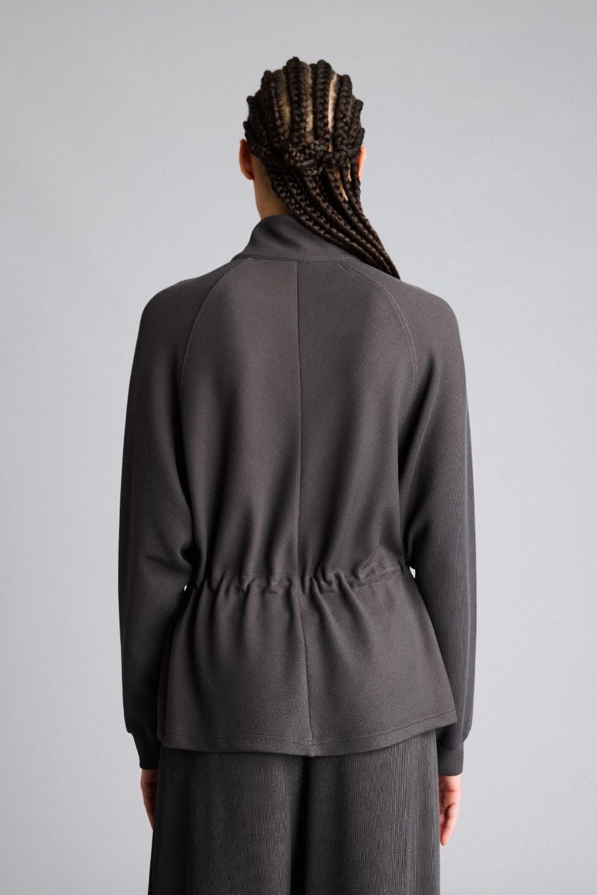 Woman Anthracite Standard Fit Stand Collar Modal Cardigan