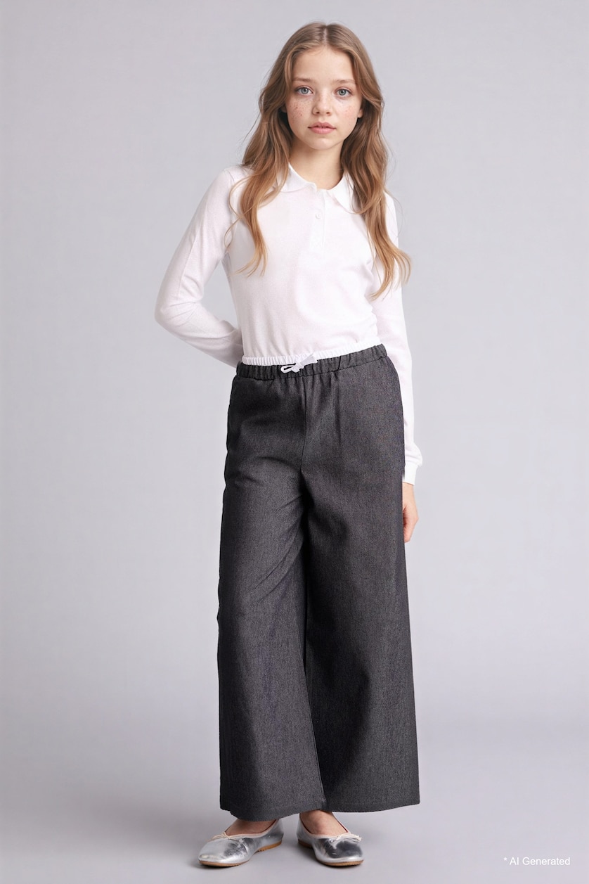 GIRLS & TEENS Black Wide Leg Denim Look Trousers