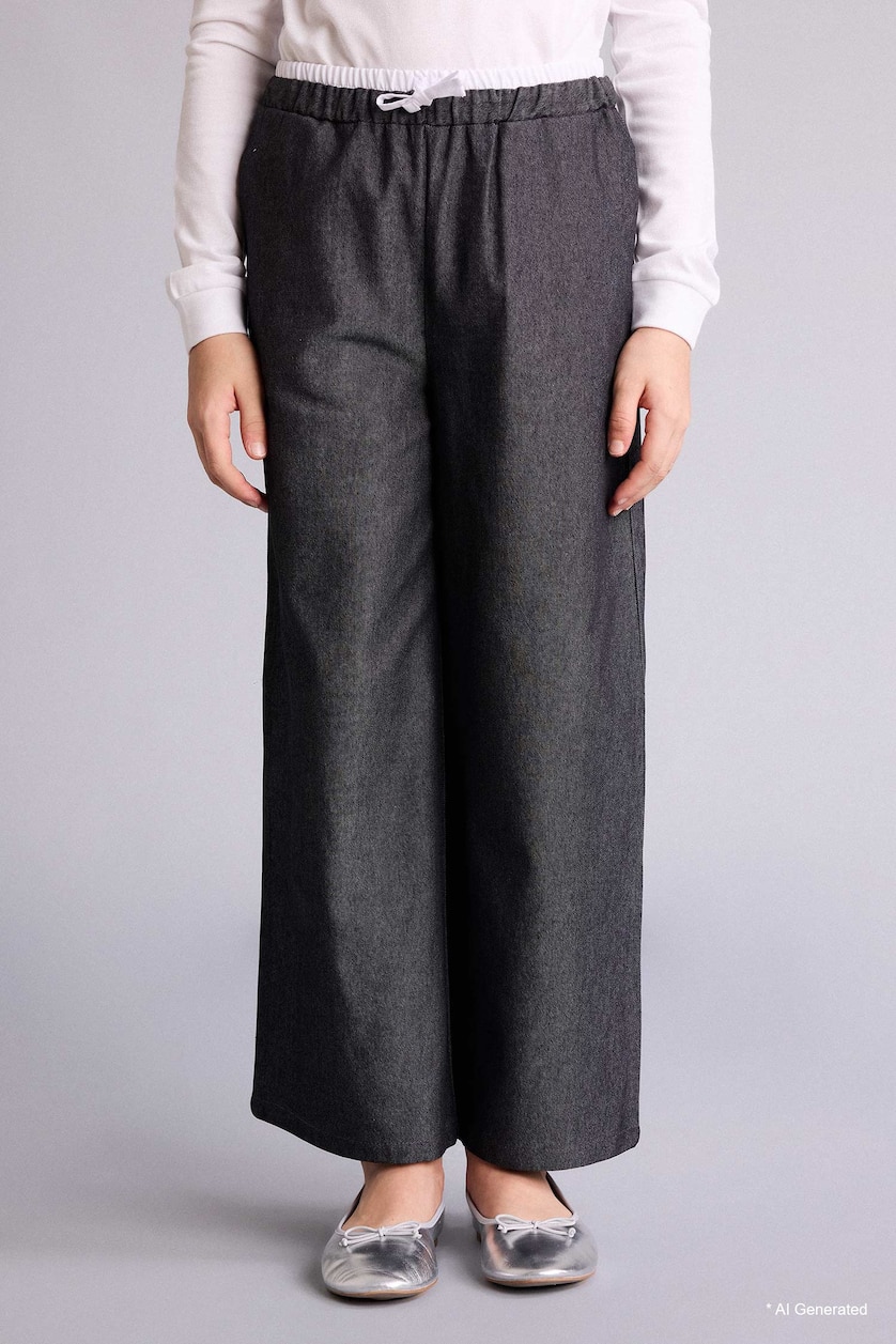 GIRLS & TEENS Black Wide Leg Denim Look Trousers