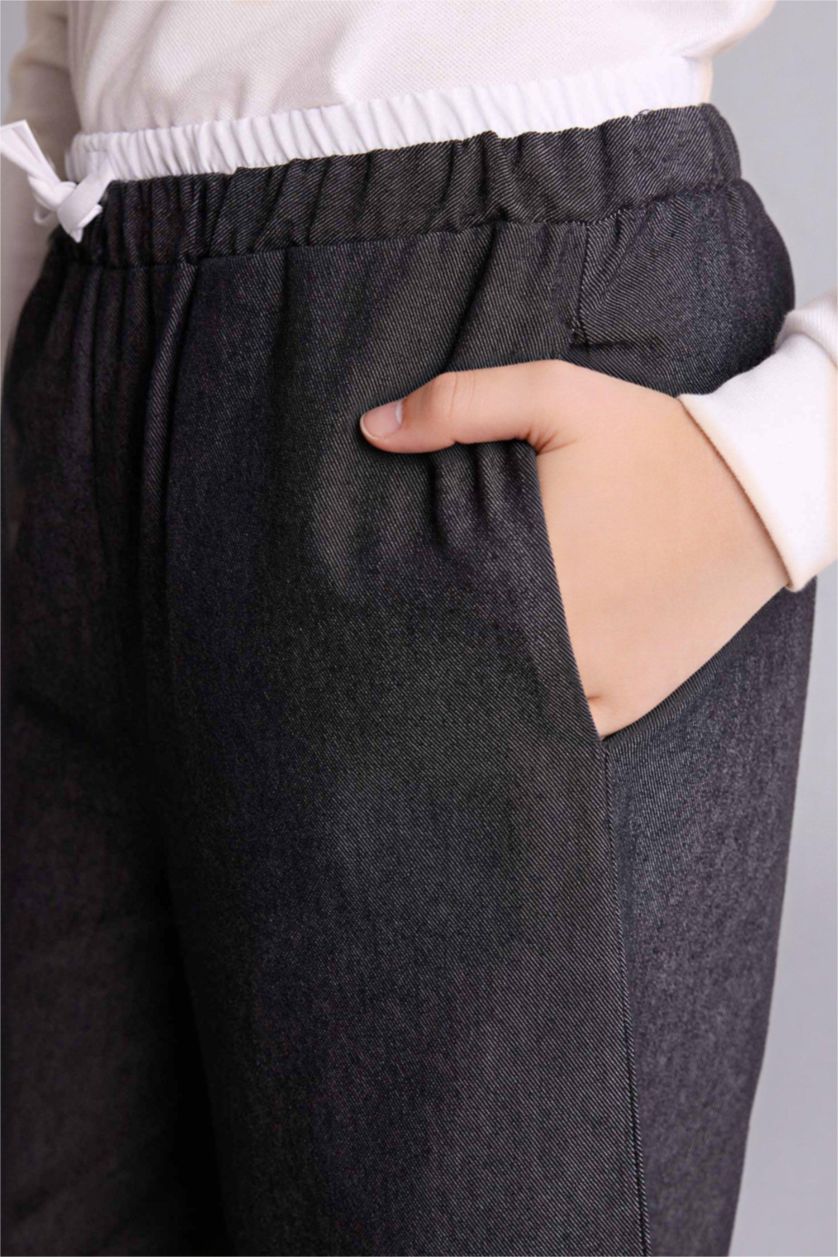 بنات أسود بنطلون بناتي وايد ليج برجل واسع ذو مظهر جينز