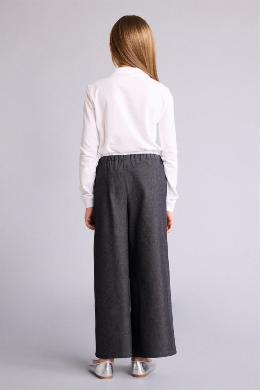 بنات أسود بنطلون بناتي وايد ليج برجل واسع ذو مظهر جينز