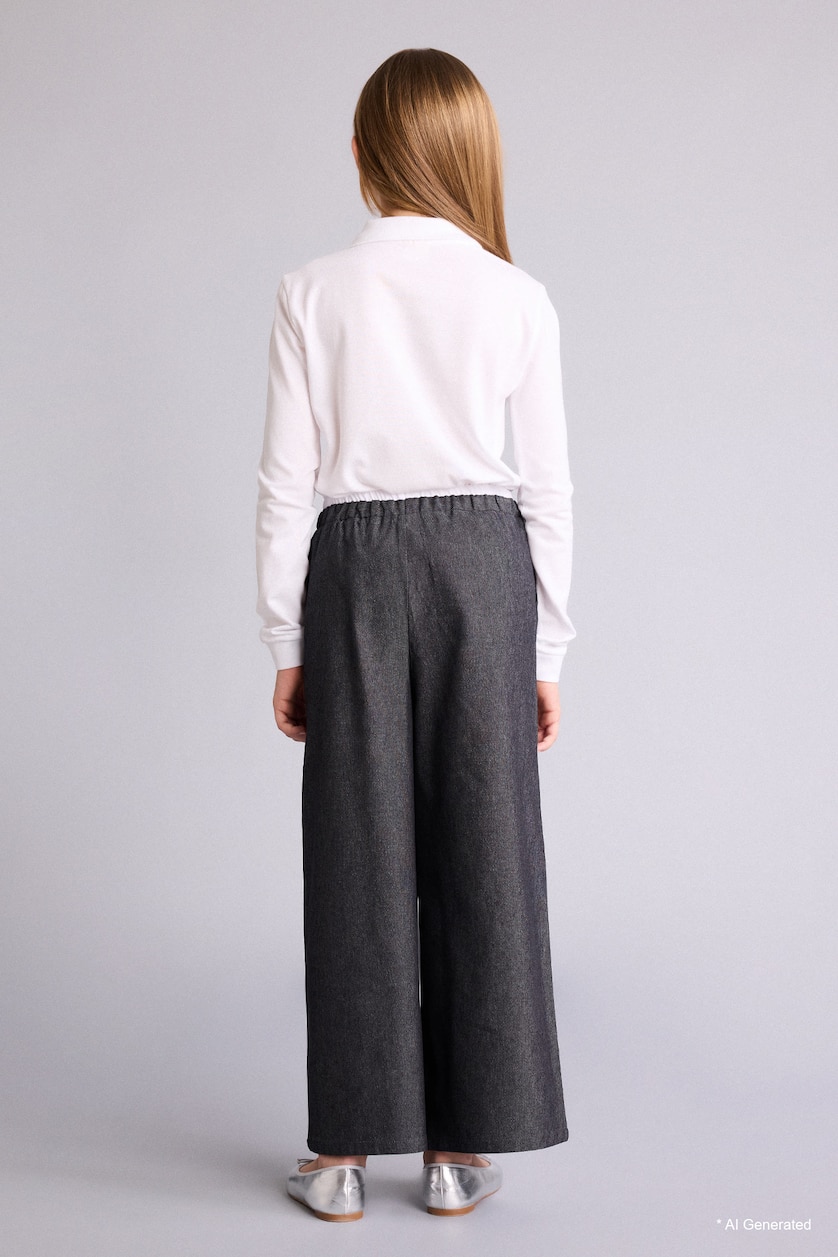 GIRLS & TEENS Black Wide Leg Denim Look Trousers