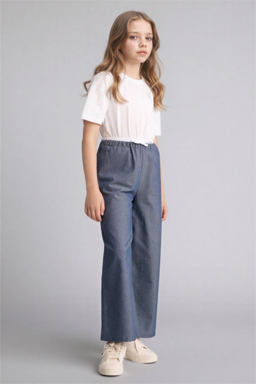 Girls & Teens Light Indigo Wide Leg Denim Look Trousers