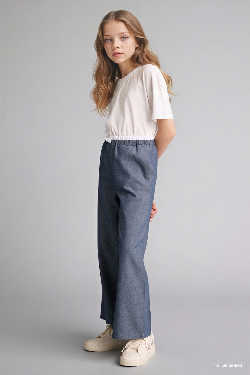 GIRLS & TEENS Light Indigo Girl Wide Leg Denim Look Trousers