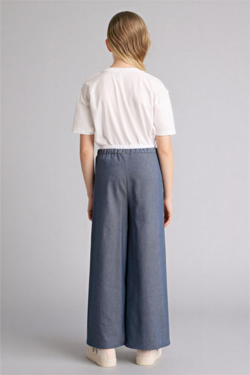 Kız Çocuk - Genç Kız Açık İndigo Wıde Leg Geniş Paça Jean Görünümlü Pantolon Kız Çocuk