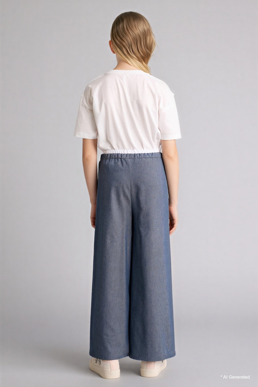 GIRLS & TEENS Light Indigo Girl Wide Leg Denim Look Trousers